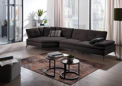 ECKSOFA in Flachgewebe Schwarz  - Schwarz, Design, Textil/Metall (157/344cm) - Chilliano