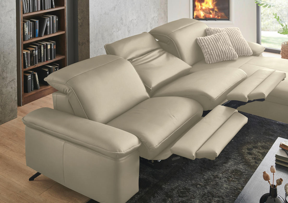 ECKSOFA  Echtleder Naturfarben  - Schwarz/Naturfarben, Design, Leder/Metall (307/169cm) - Beldomo Premium