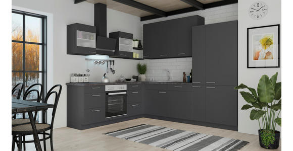 ECKKÜCHE 225/275 cm  in Dunkelgrau  - Edelstahlfarben/Dunkelgrau, Design, Holzwerkstoff/Metall (225/275cm) - Xora