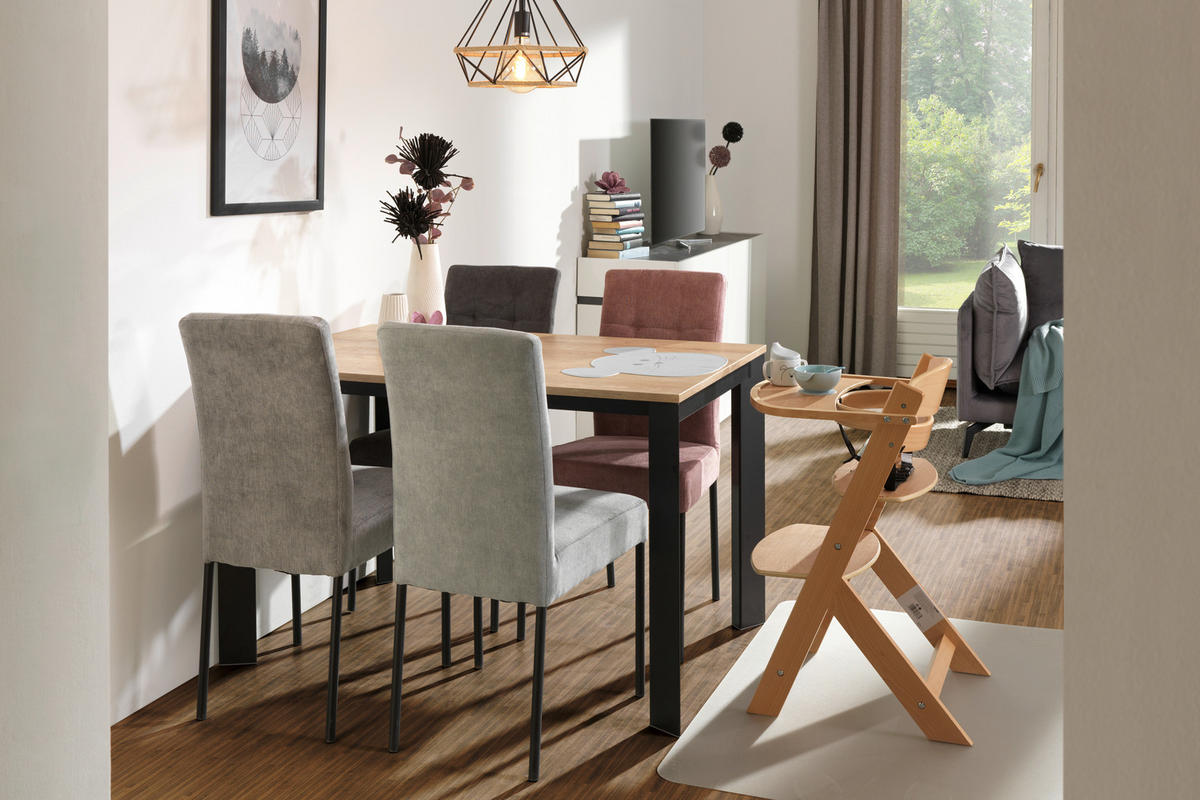 ESSTISCH Schwarz, Eichefarben rechteckig  ausziehbar, in verschiedenen Größen erhältlich, in verschiedenen Holzdekoren erhältlich  - Eichefarben/Schwarz, Design, Holzwerkstoff/Metall (120-180/80/75cm) - home24