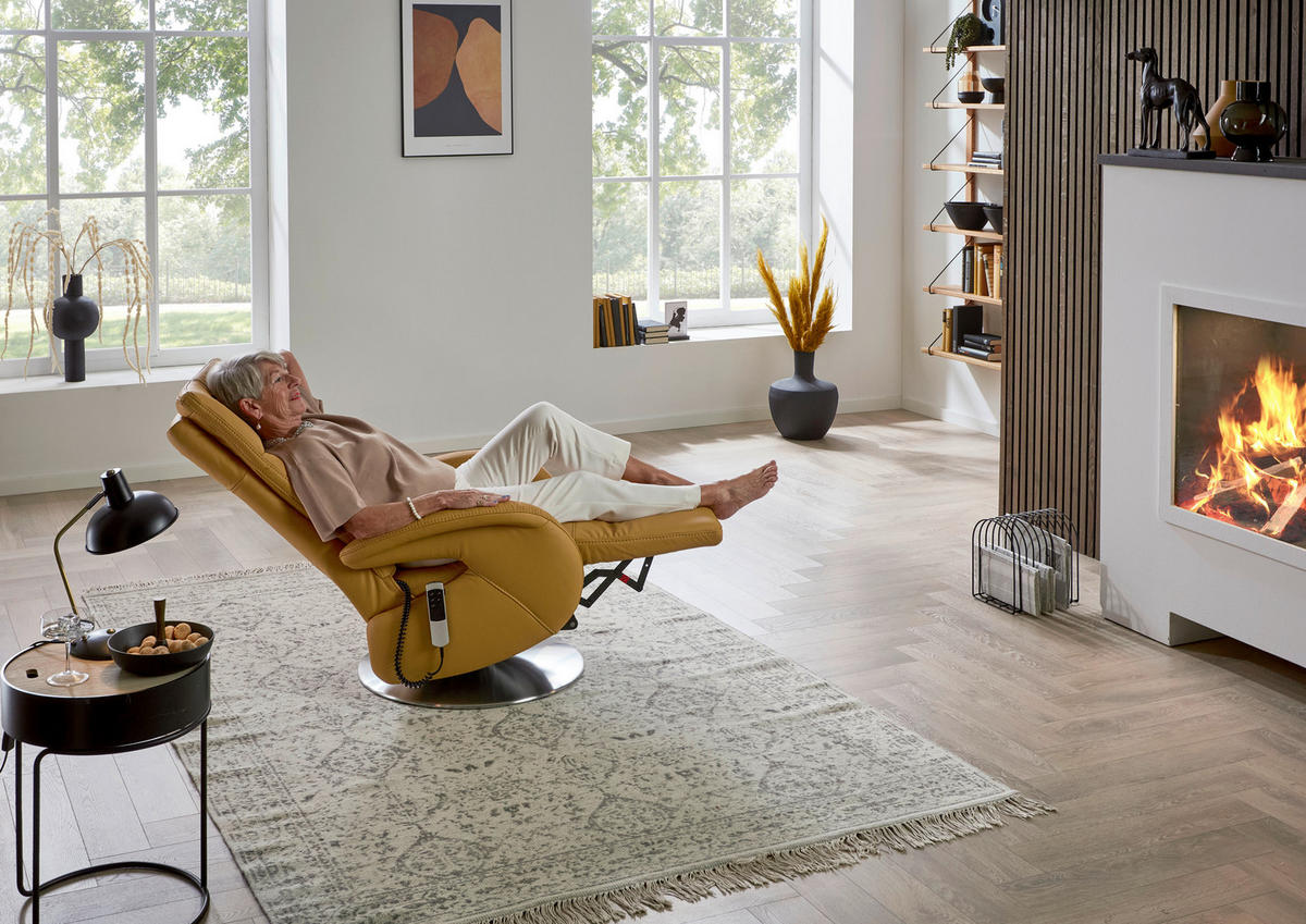 RELAXSESSEL in Leder Currygelb  - Currygelb/Edelstahlfarben, Design, Leder/Metall (70/108/80cm) - Cantus