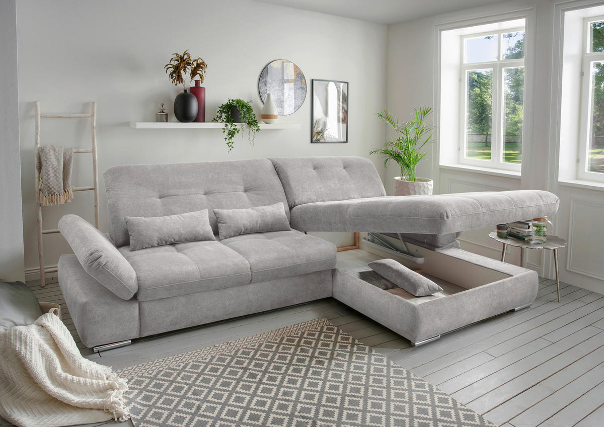 ECKSOFA in Chenille Grau  - Chromfarben/Grau, Modern, Textil/Metall (300/196cm) - Livetastic