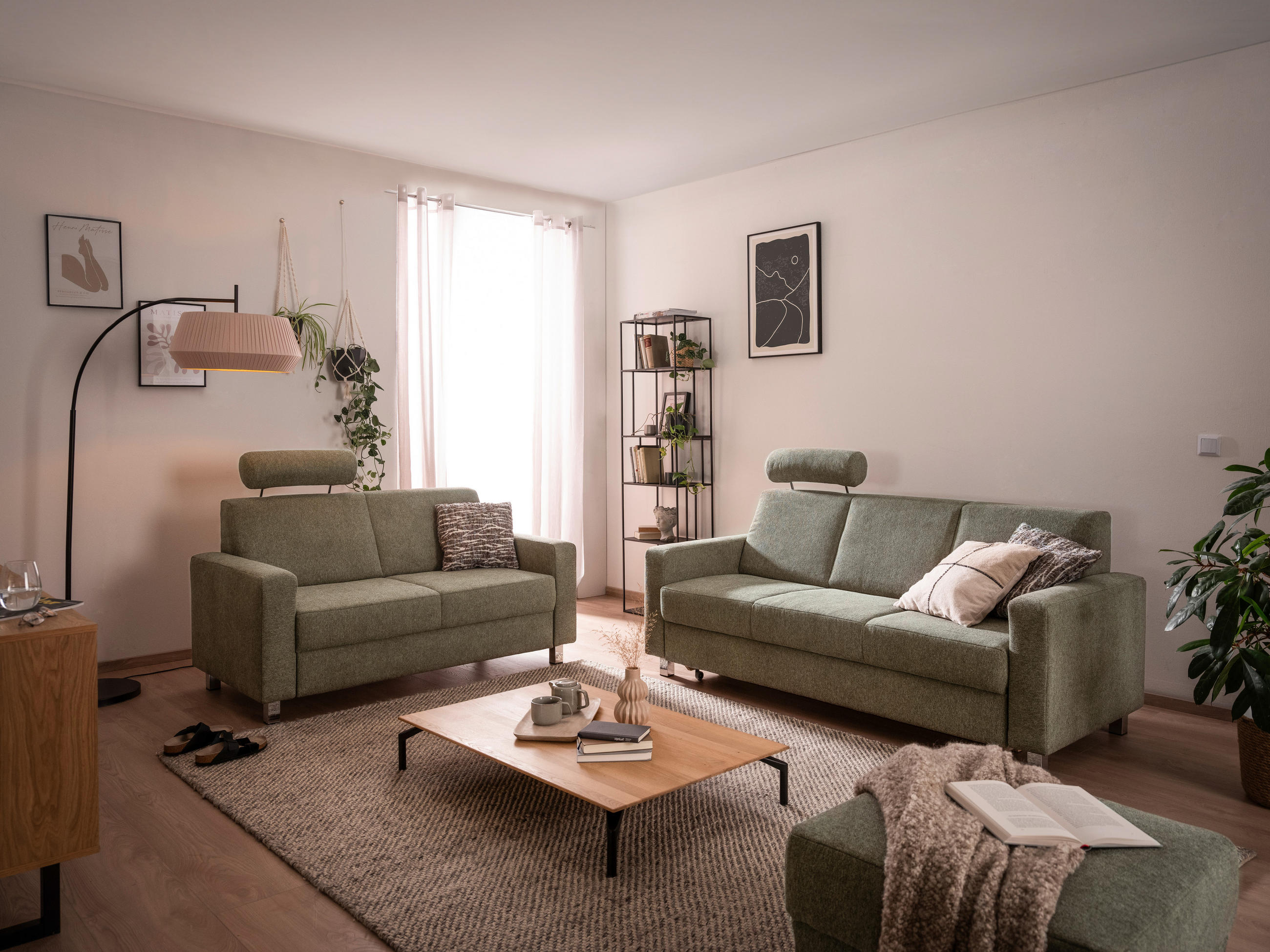 3-SITZER-SOFA Flachgewebe Grün  - Chromfarben/Grün, Design, Textil/Metall (195/83/85cm) - Xora