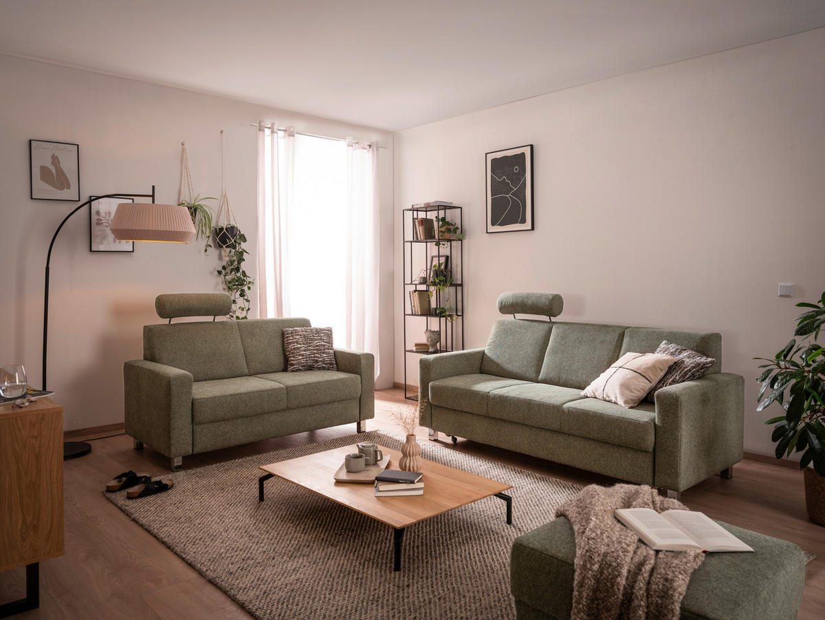 3-SITZER-SOFA in Flachgewebe Grün  - Chromfarben/Grün, Design, Textil/Metall (195/83/85cm) - Xora