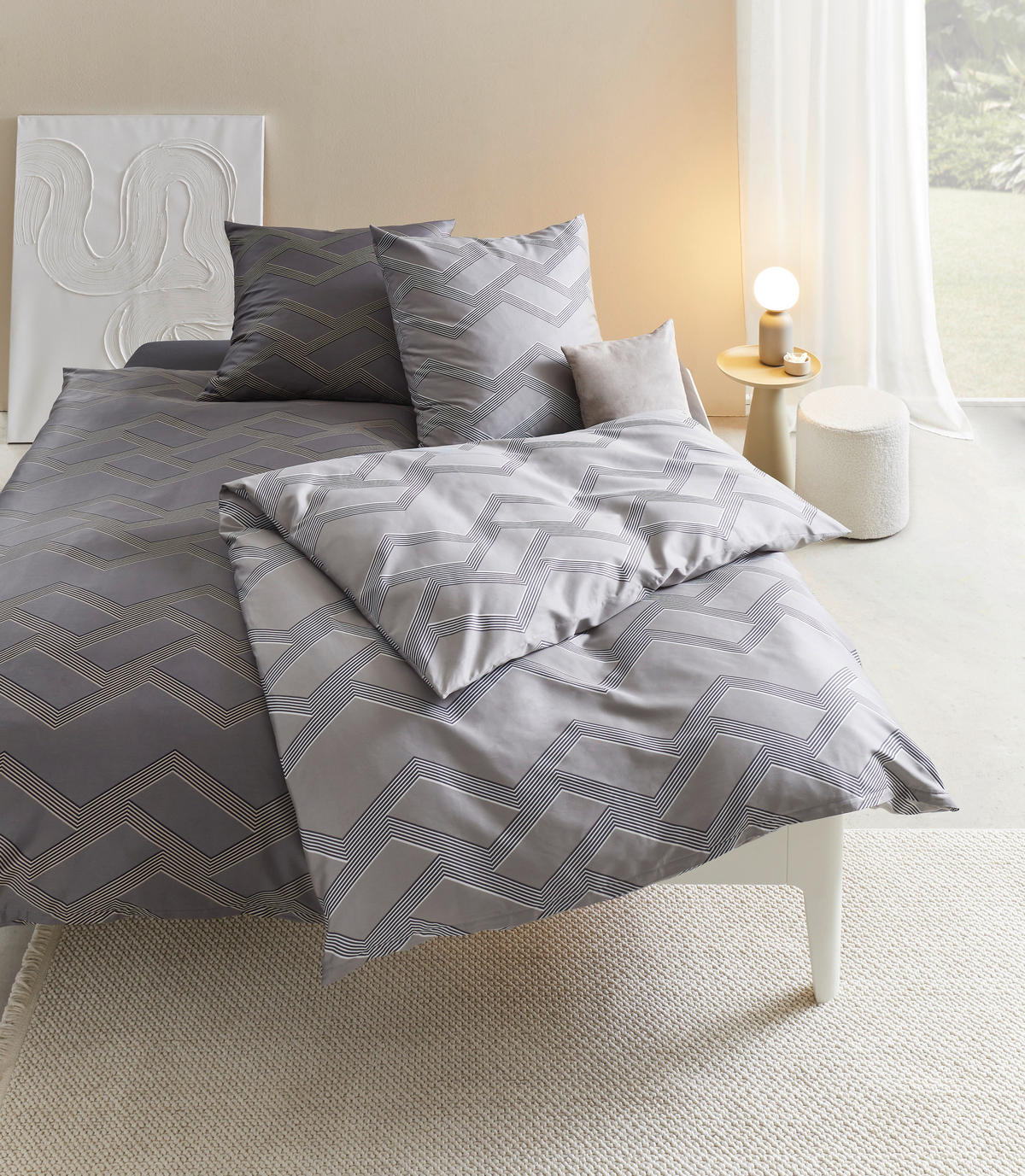POVLEČENÍ, makosatén, šedá, modrošedá, 135/200 cm  - šedá/modrošedá, Design, textil (135/200cm) - Janine
