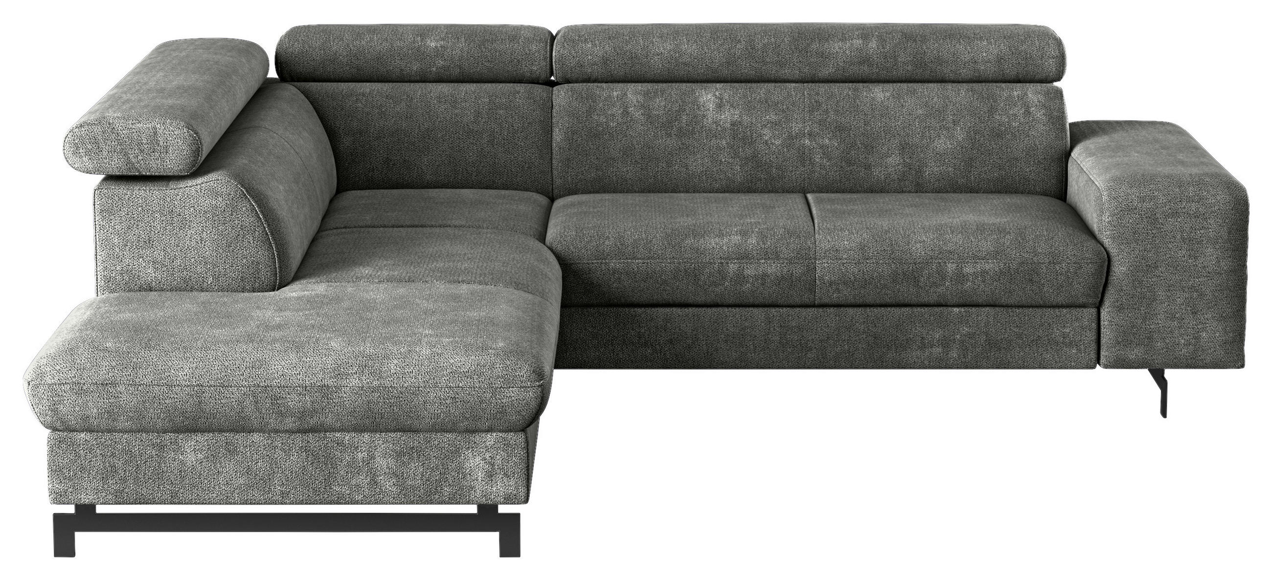 ECKSOFA Grau Chenille Bettkasten, Schlaffunktion, Rücken echt, Kopfteilverstellung, Stauraum, Kopfstütze  - Schwarz/Grau, Textil/Metall (215/262cm) - MID.YOU