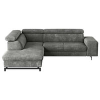 ECKSOFA Grau Chenille Bettkasten, Schlaffunktion, Rücken echt, Kopfteilverstellung, Stauraum, Kopfstütze  - Schwarz/Grau, Textil/Metall (215/262cm) - MID.YOU