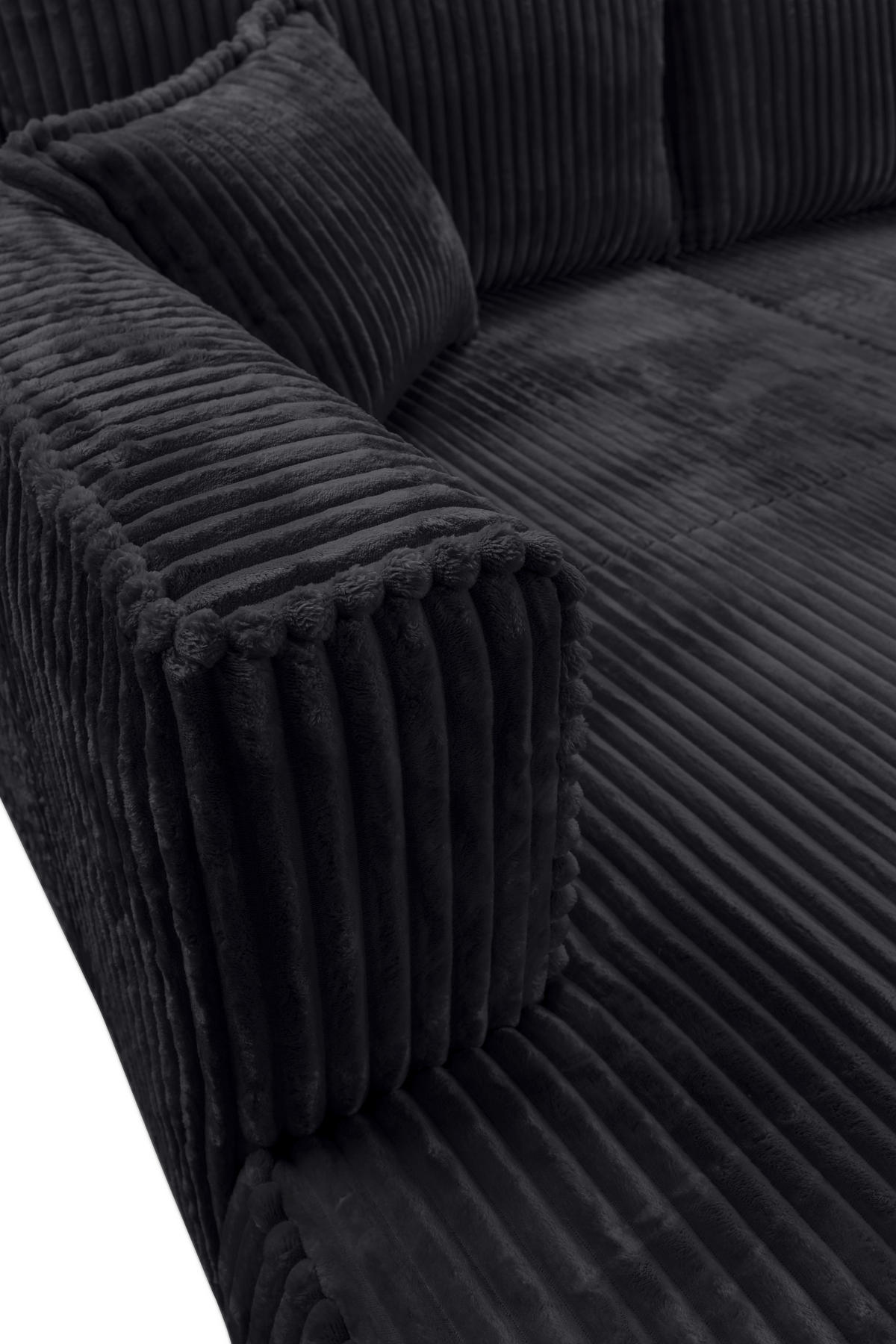 ECKSOFA in Cord Schwarz  208/322 cm  - Schwarz, MODERN, Holz/Textil (208/322cm) - Carryhome