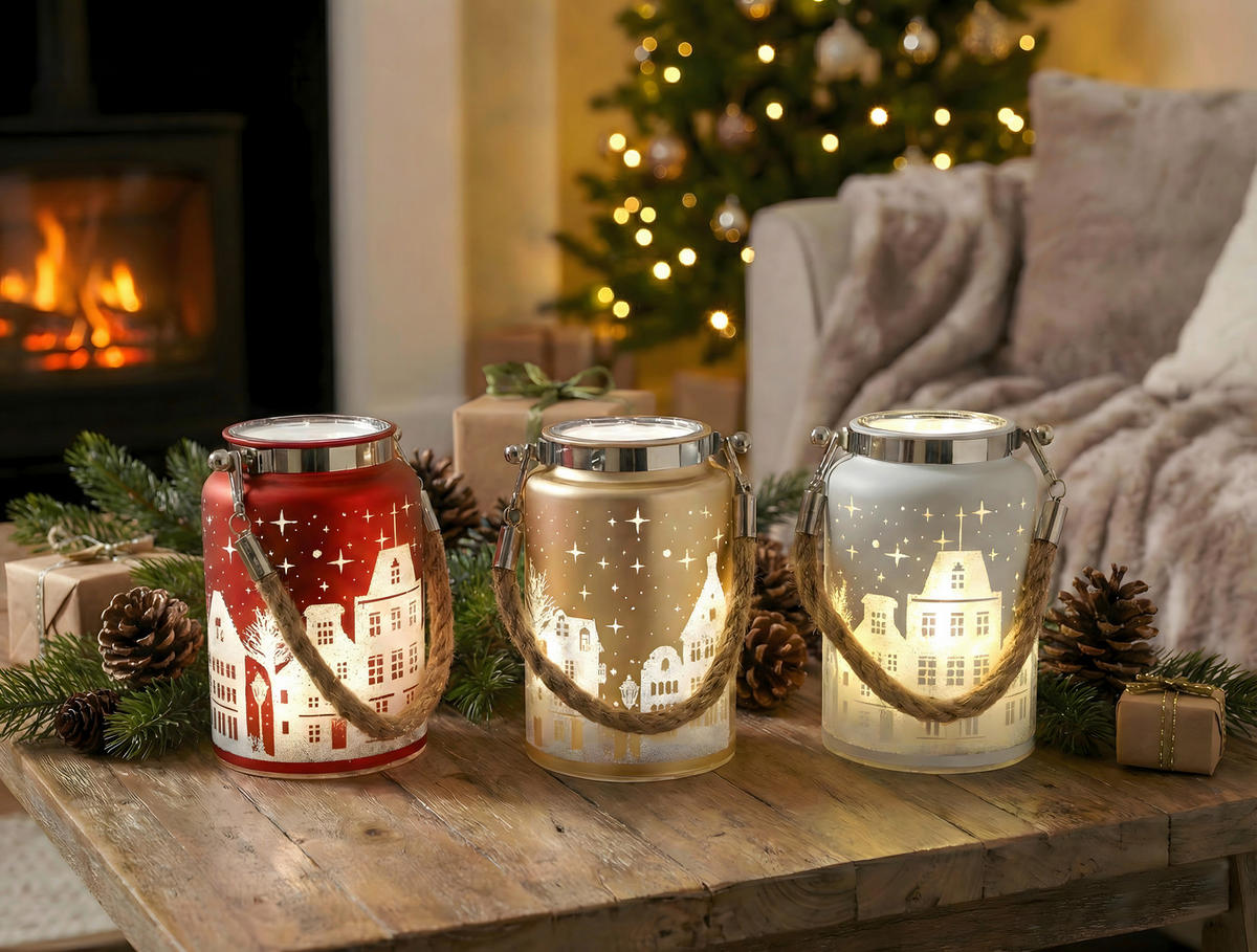 LED-WEIHNACHTSFIGUR  - Beige/Rot, LIFESTYLE, Glas (8/12cm)