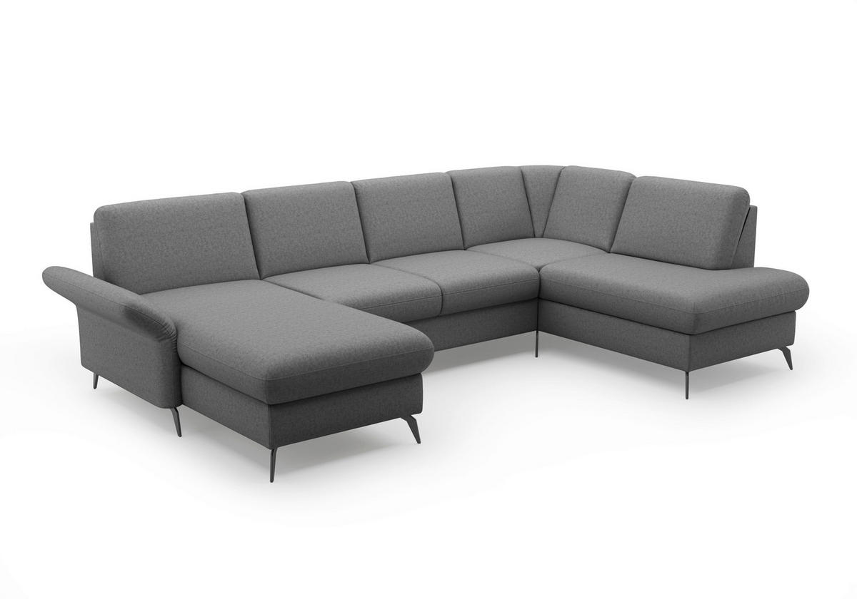 WOHNLANDSCHAFT in Flachgewebe Dunkelgrau  - Dunkelgrau/Schwarz, Konventionell, Textil/Metall (164/314/195cm) - Sit & More