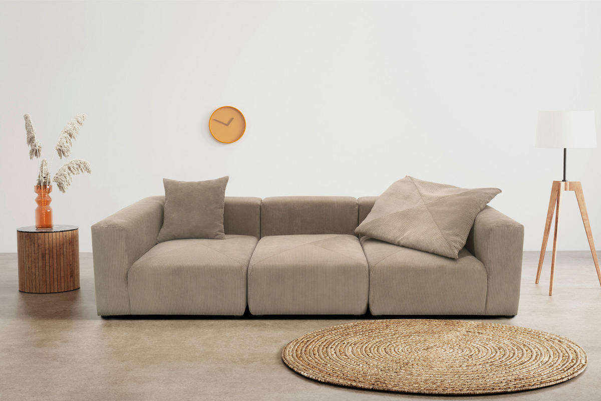 3-SITZER-SOFA Cord, Mikrofaser Schlammfarben  - Schlammfarben/Schwarz, Design, Kunststoff/Textil (301/69/108cm) - MID.YOU