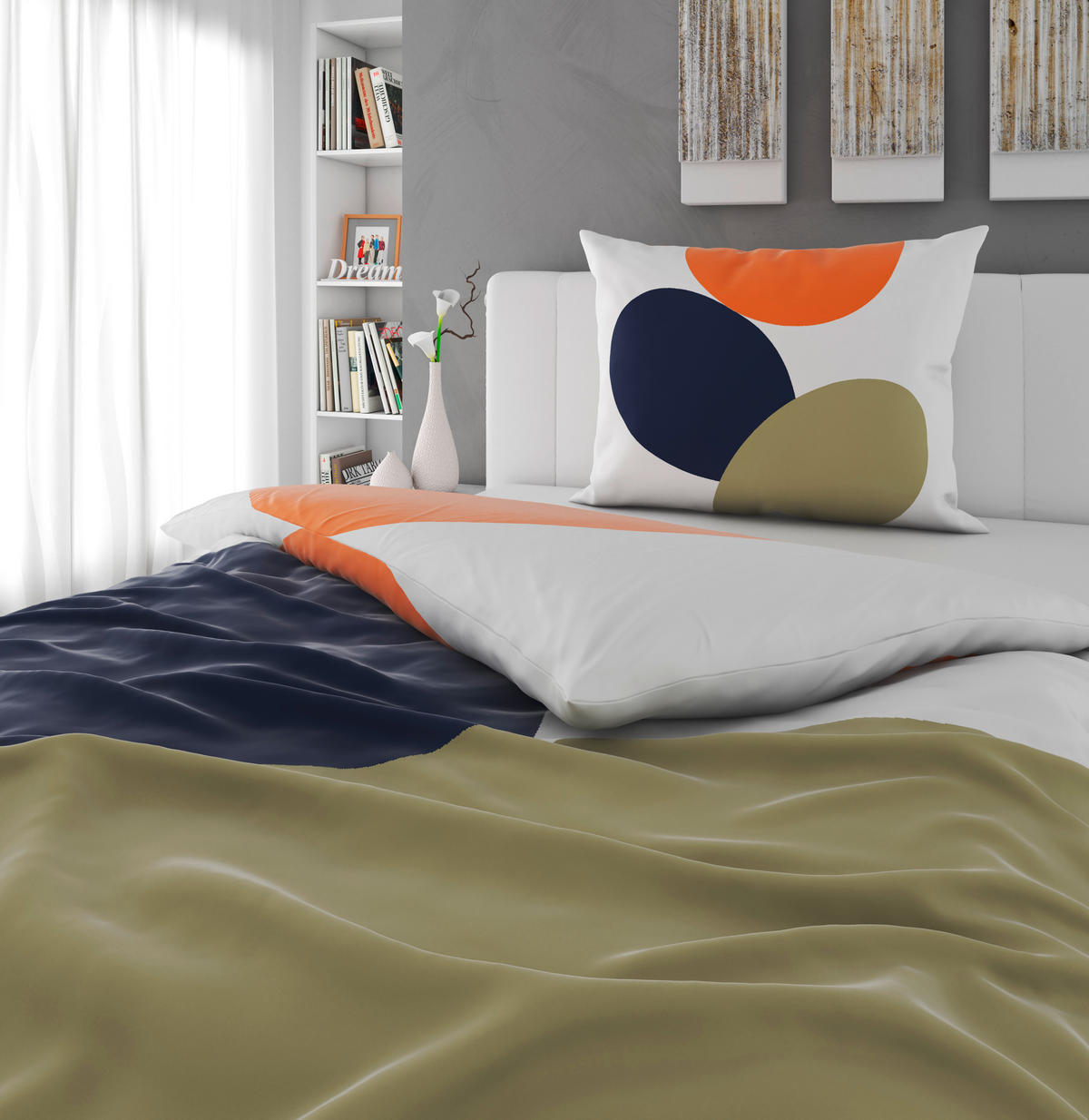 BETTWÄSCHE Satin 140/200 cm  - Salbeigrün/Orange, Design, Textil (140/200cm) - Novel