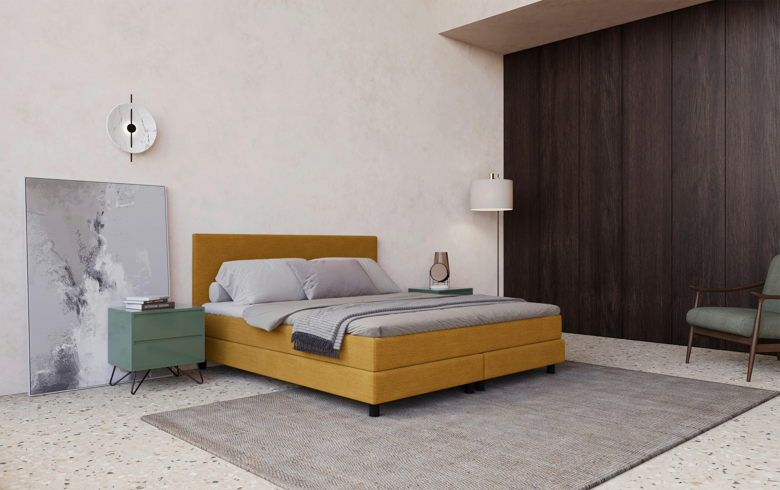 BOXBETT 180/200 cm  in Gelb  - Gelb/Schwarz, Modern, Holzwerkstoff/Textil (180/200cm) - MID.YOU
