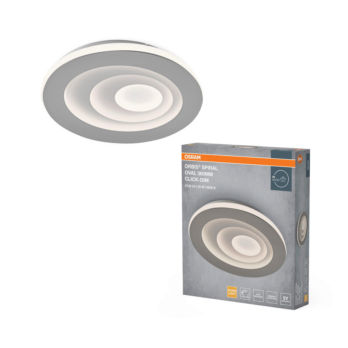 LED-DECKENLEUCHTE Orbis Spiral 30/36/5,6 cm   - Grau, Design, Kunststoff/Metall (30/36/5,6cm) - Osram