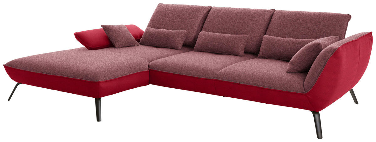 ECKSOFA in Flachgewebe Rot  - Rot/Schwarz, Design, Textil/Metall (191/301cm) - Moderano