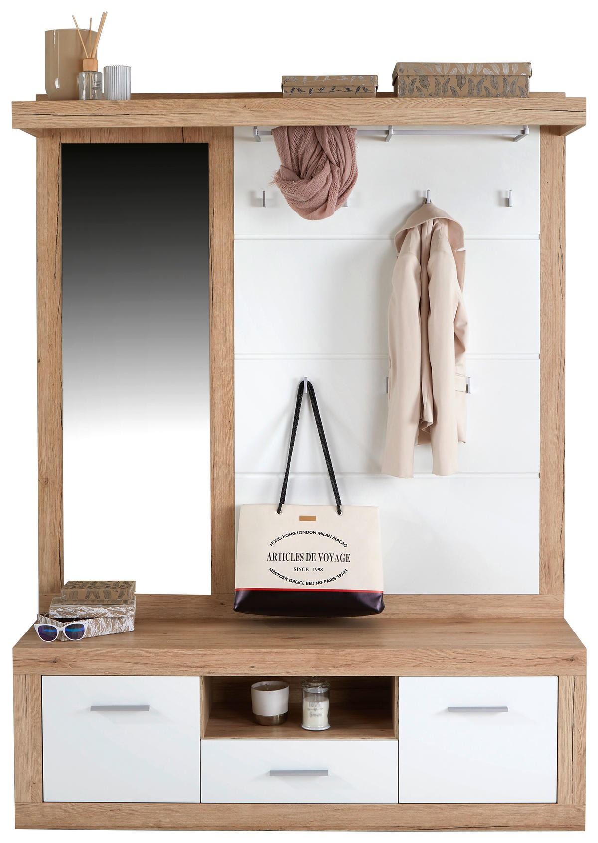 PREDSOBLJE  bijela, boje hrasta  - bijela/boje hrasta, Konvencionalno, drvni materijal (145/197/36cm) - Xora