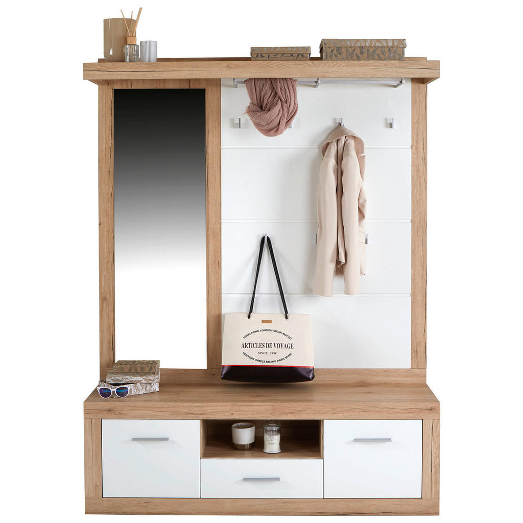 Garderobe Malta Eiche Dekor/ Weiß B: 145 cm Mit Spiegel