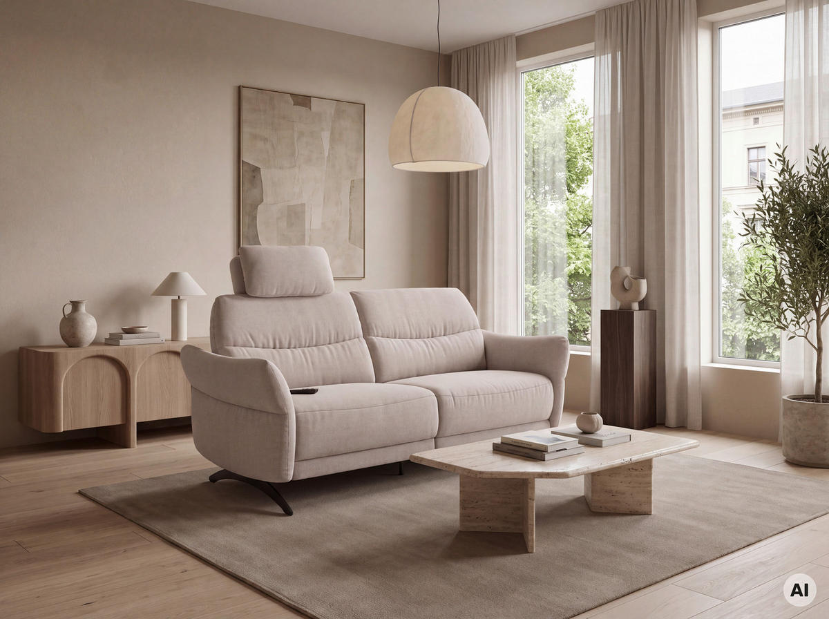 3-SITZER-SOFA  in Flachgewebe Sandfarben  - Sandfarben/Schwarz, KONVENTIONELL, Textil/Metall (196/91/92cm) - Pure Home Comfort