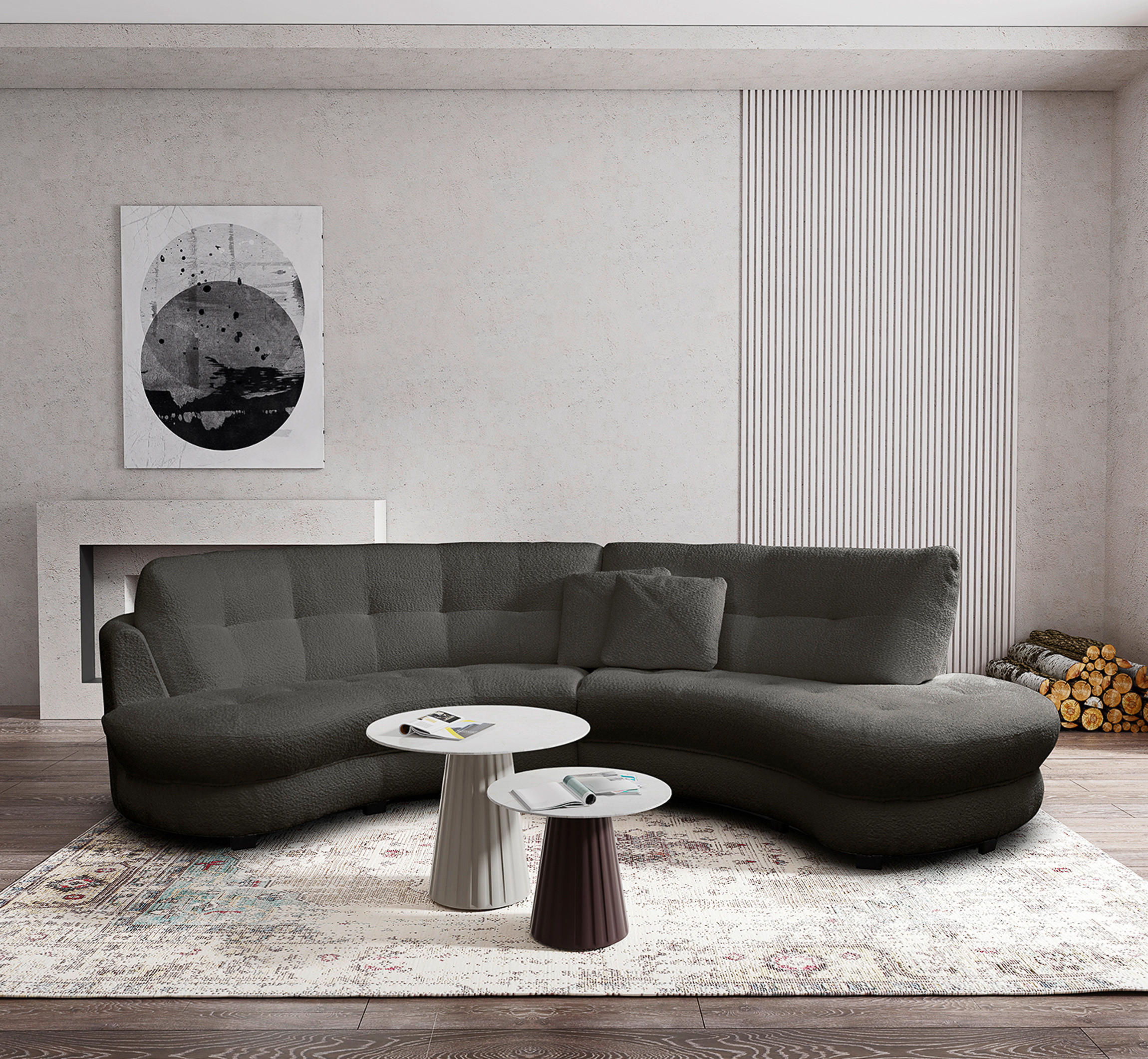 ECKSOFA in Bouclé Anthrazit  300/113 cm  - Anthrazit/Schwarz, Design, Kunststoff/Textil (300/113cm) - Livetastic