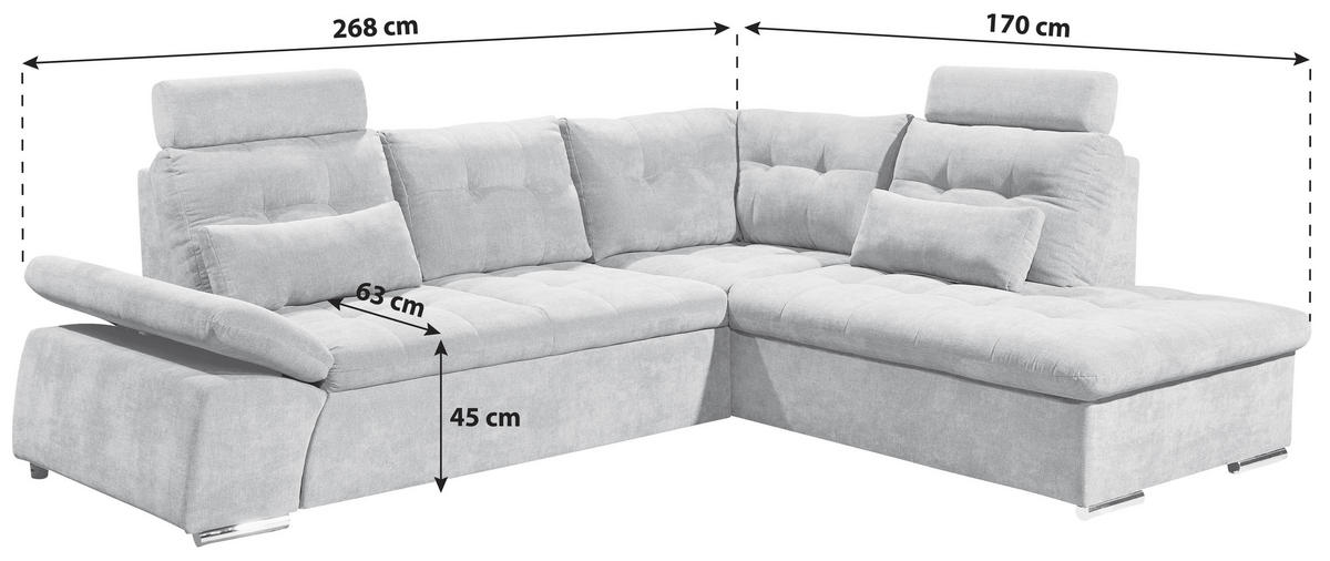 ECKSOFA Dunkelgrau Mikrovelours  - Dunkelgrau/Silberfarben, KONVENTIONELL, Kunststoff/Textil (268/170cm) - MID.YOU