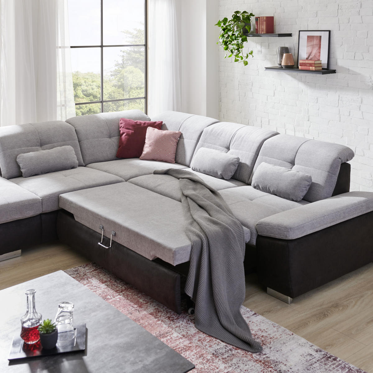 HÖRNSOFFA i chenille svart, aluminiumfärg  - kromfärg/aluminiumfärg, Design, metall/textil (260/312cm) - Beldomo Style