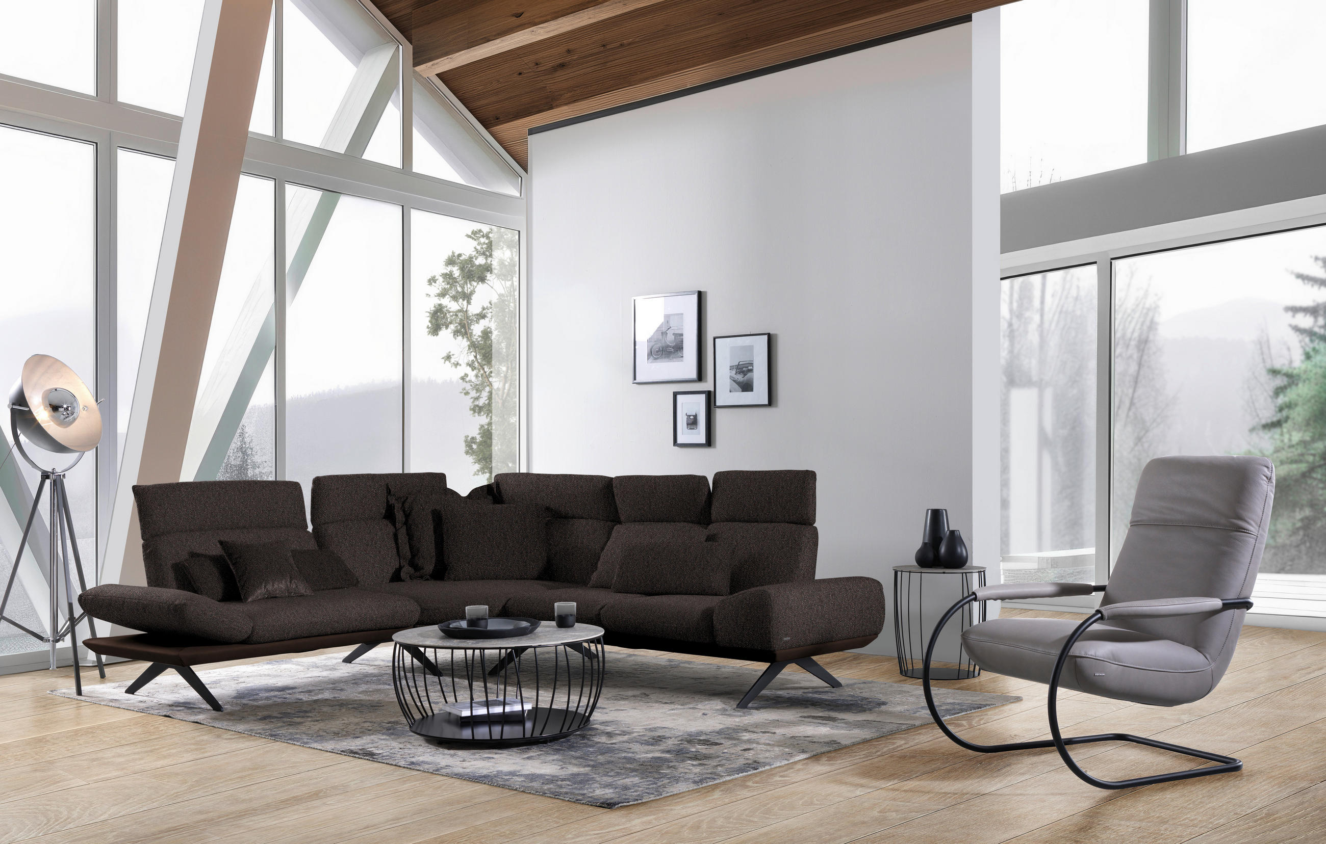 ECKSOFA in Flachgewebe Dunkelbraun  - Dunkelbraun/Schwarz, Design, Textil/Metall (239/270cm) - Koinor