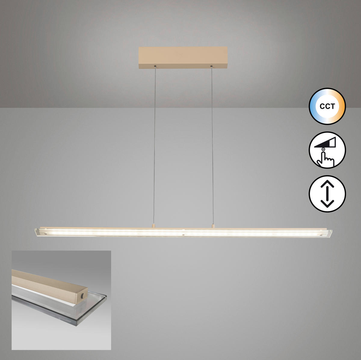 LED-HÄNGELEUCHTE Torvi 115/9/180 cm   - Sandfarben, Design, Glas/Metall (115/9/180cm)