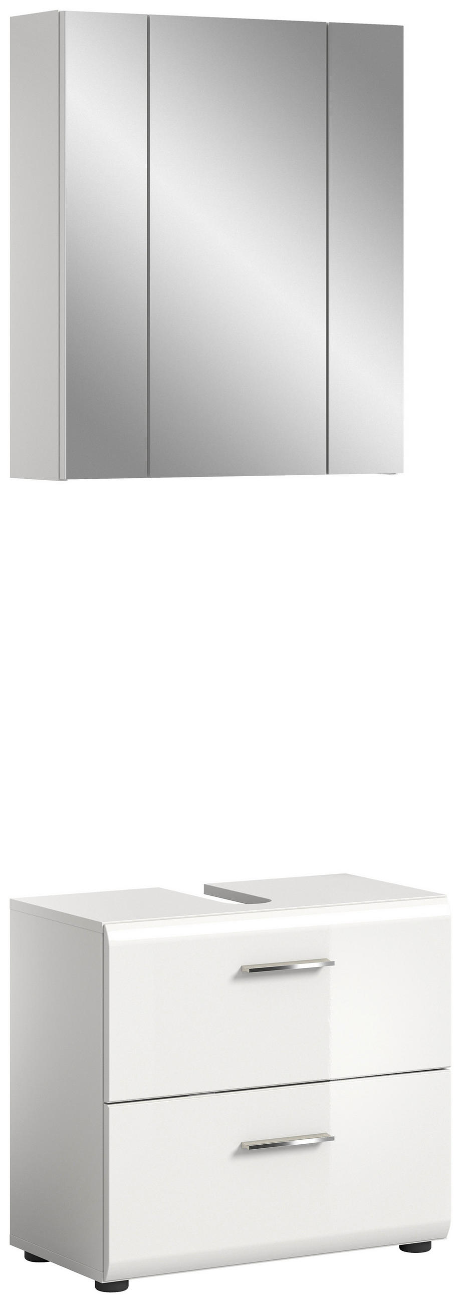 BADEZIMMER 2-teilig  in 60 cm  - Weiß Hochglanz/Silberfarben, MODERN, Glas/Holzwerkstoff (60cm) - MID.YOU