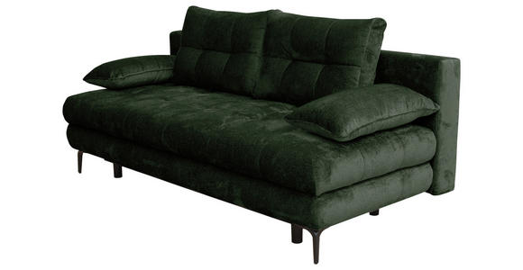 SCHLAFSOFA  mit Liegefunktion, Schlafen auf Sitzhöhe, Rücken echt Chenille Dunkelgrün  - Dunkelgrün/Schwarz, KONVENTIONELL, Textil/Metall (203/94/96cm) - Carryhome