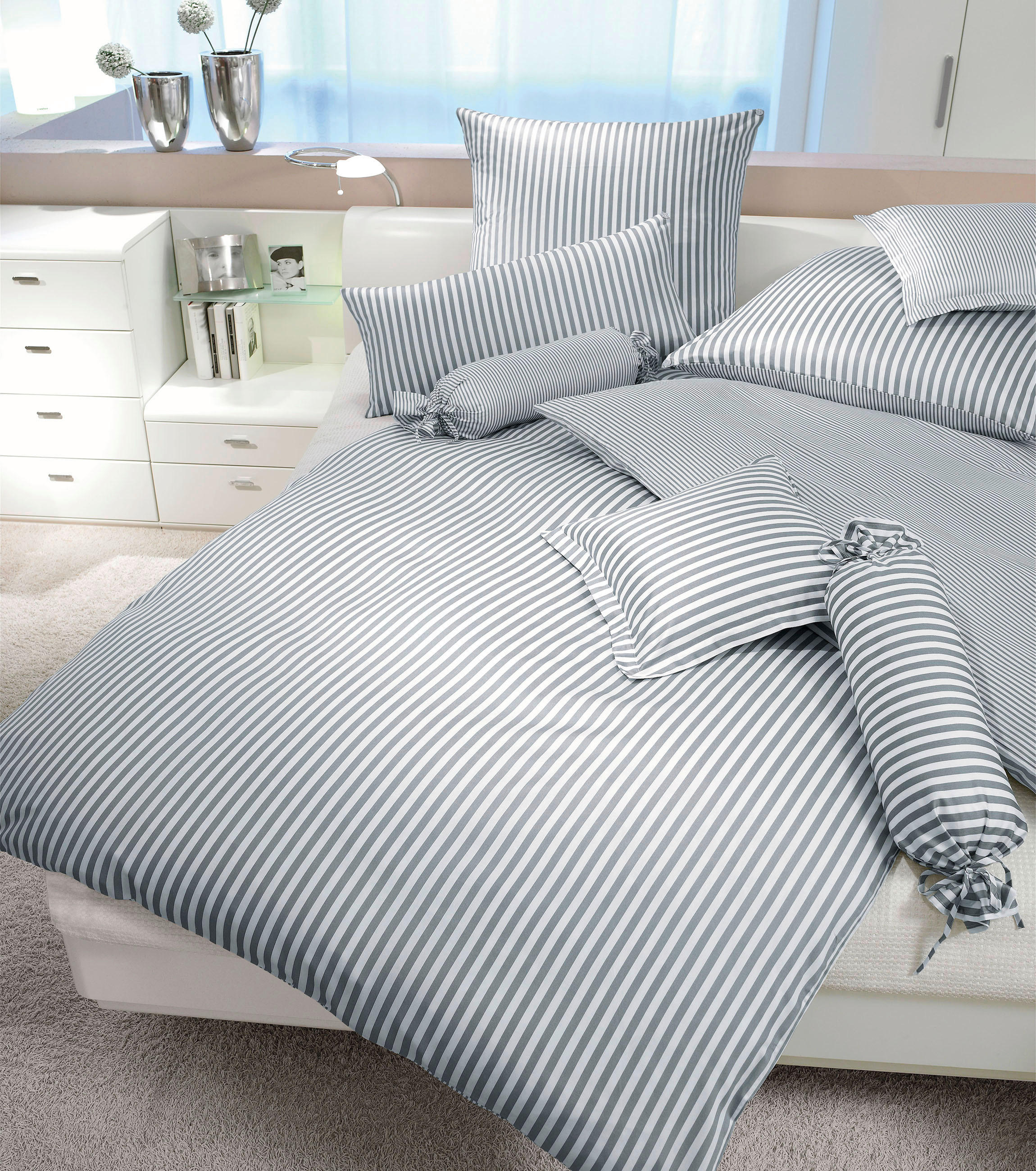 WENDEBETTWÄSCHE Giorgio Makosatin 200/200 cm  - Silberfarben/Weiß, KONVENTIONELL, Textil (200/200cm) - Janine