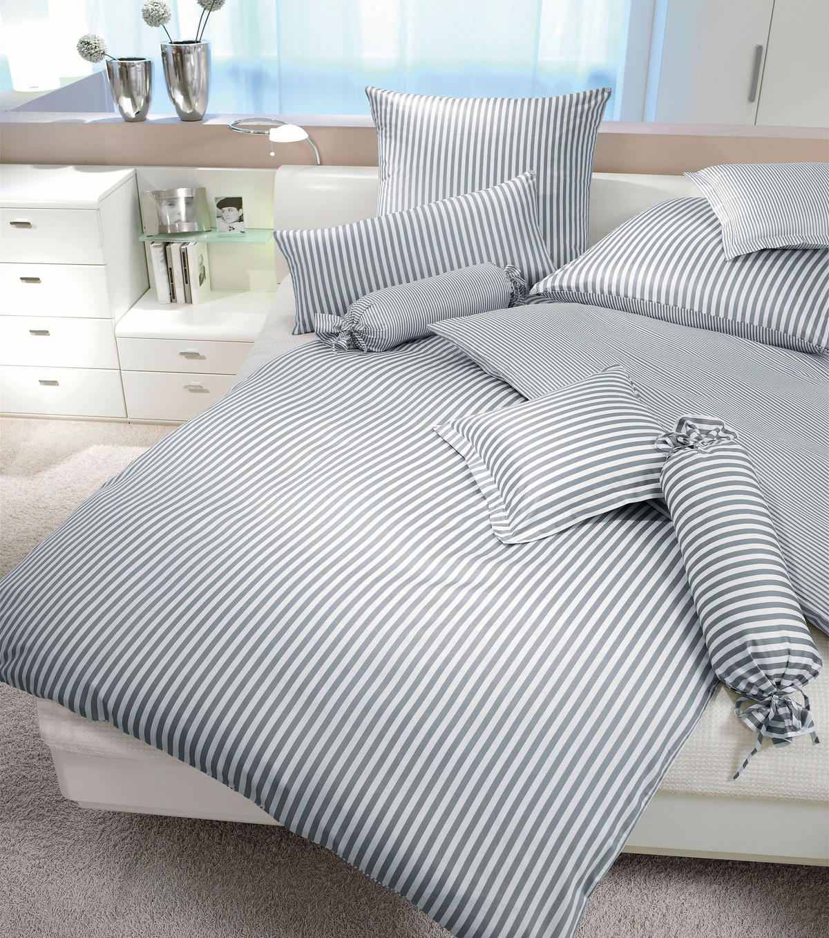 KISSENHÜLLE Giorgio 40/80 cm  - Silberfarben/Weiß, KONVENTIONELL, Textil (40/80cm) - Janine