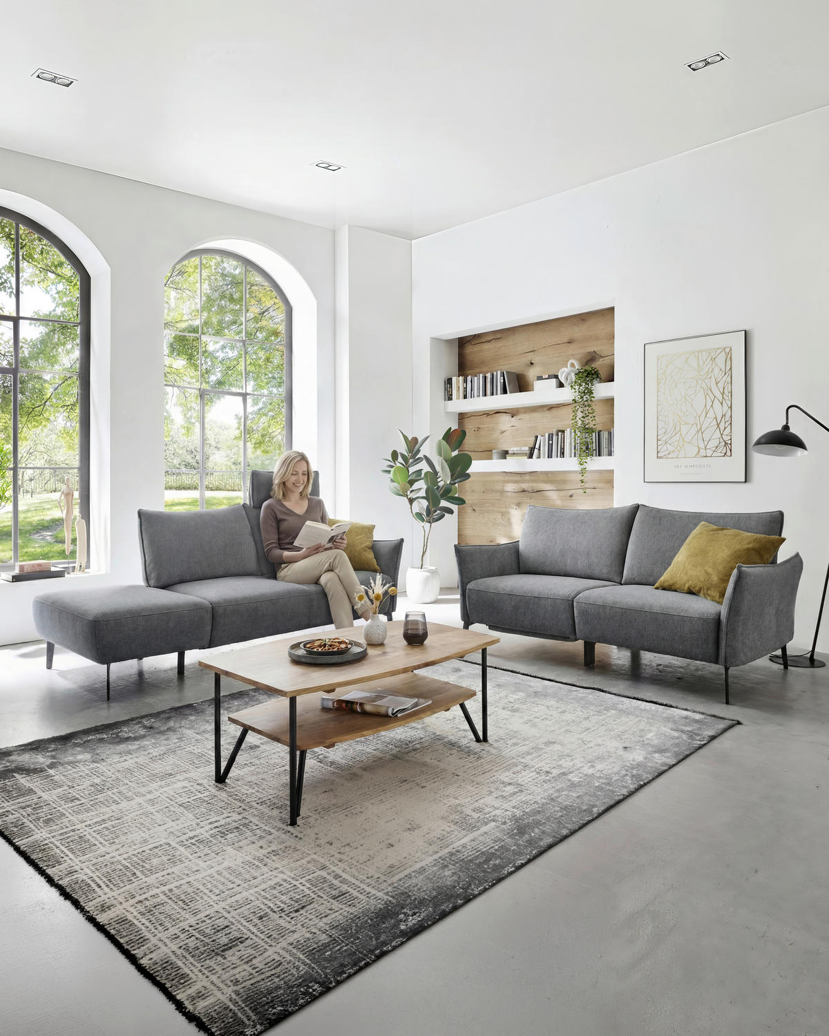 3-SITZER-SOFA Chenille Dunkelgrau  - Dunkelgrau/Schwarz, Konventionell, Textil/Metall (184/90/92cm) - Elegando