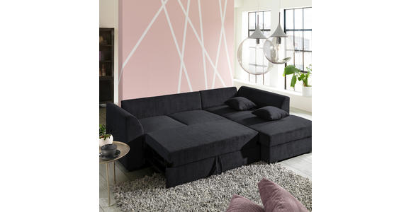 ECKSOFA in Cord Schwarz  - Schwarz, Design, Kunststoff/Textil (259/174cm) - Cantus