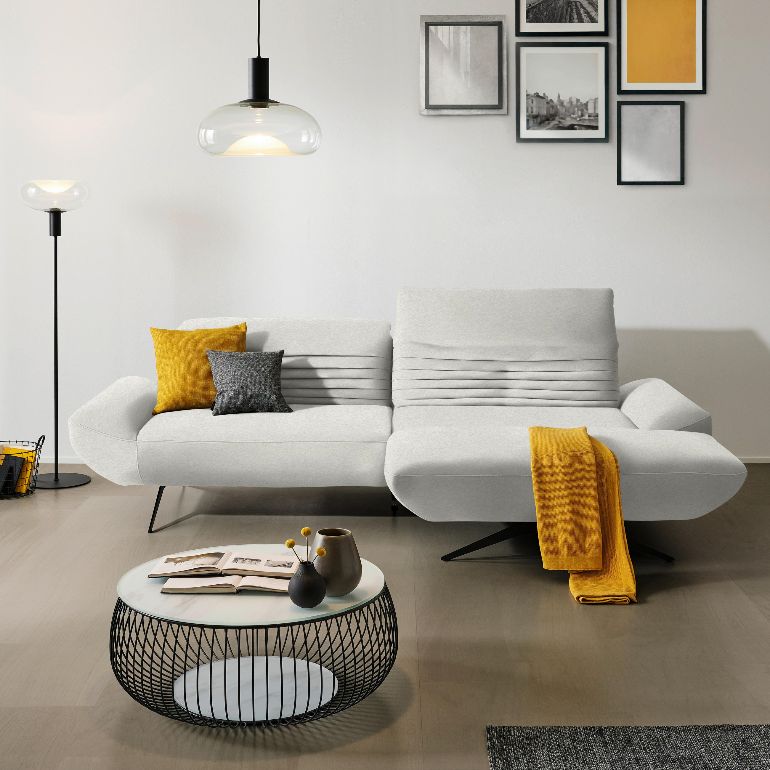 ECKSOFA  in Teddystoff Weiß  280/170-195 cm  - Schwarz/Weiß, Design, Textil/Metall (280/170-195cm) - Dieter Knoll