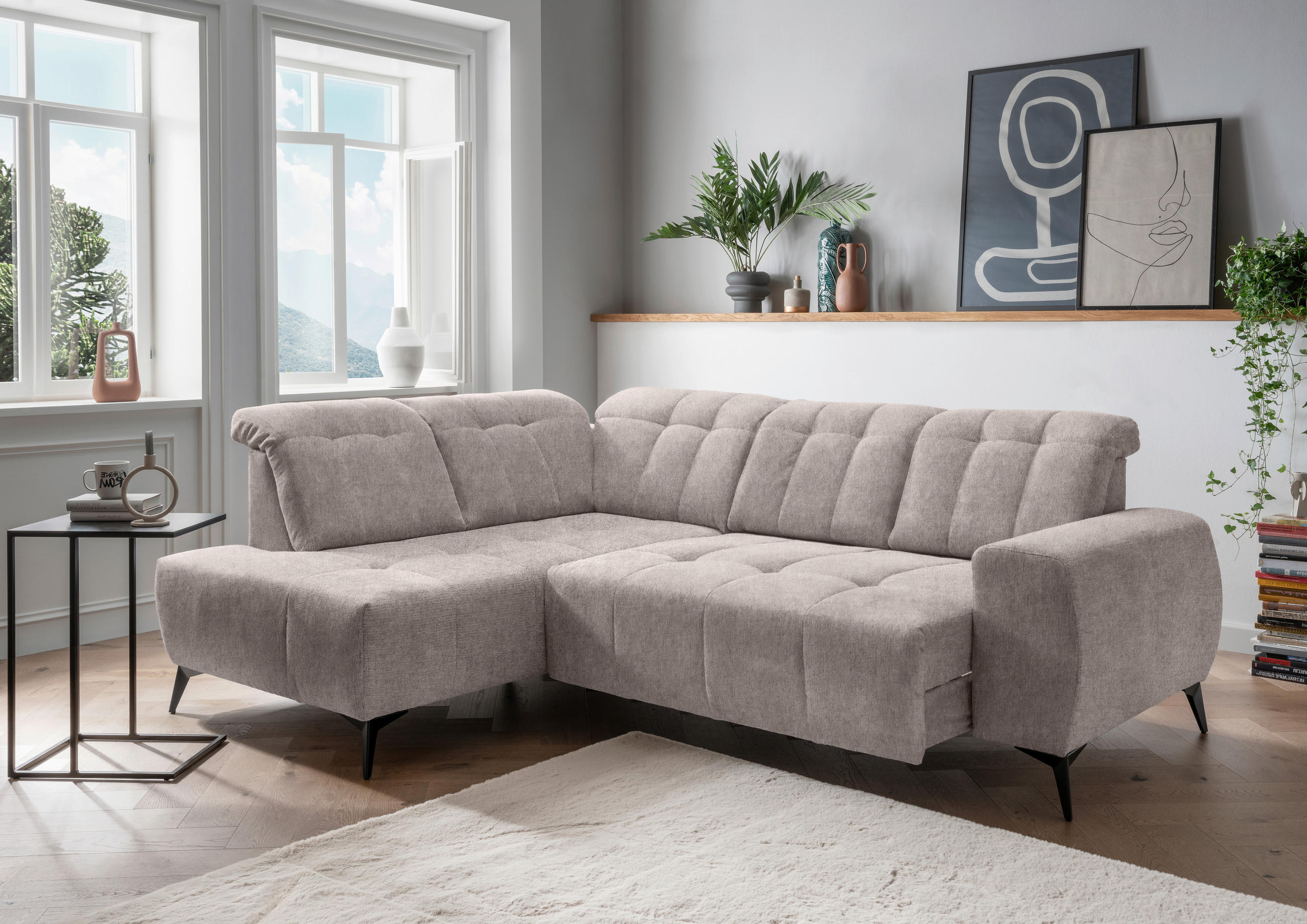 ECKSOFA in Mikrofaser Taupe  - Taupe/Schwarz, Modern, Textil/Metall (200/261cm) - Livetastic