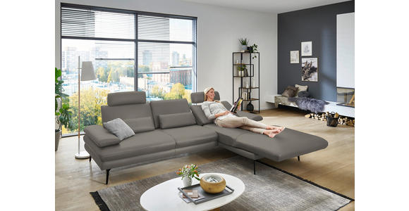 ECKSOFA in Echtleder Hellgrau 310/180 cm - Hellgrau/Schwarz, Design, Leder/Metall (310/180cm) - Dieter Knoll