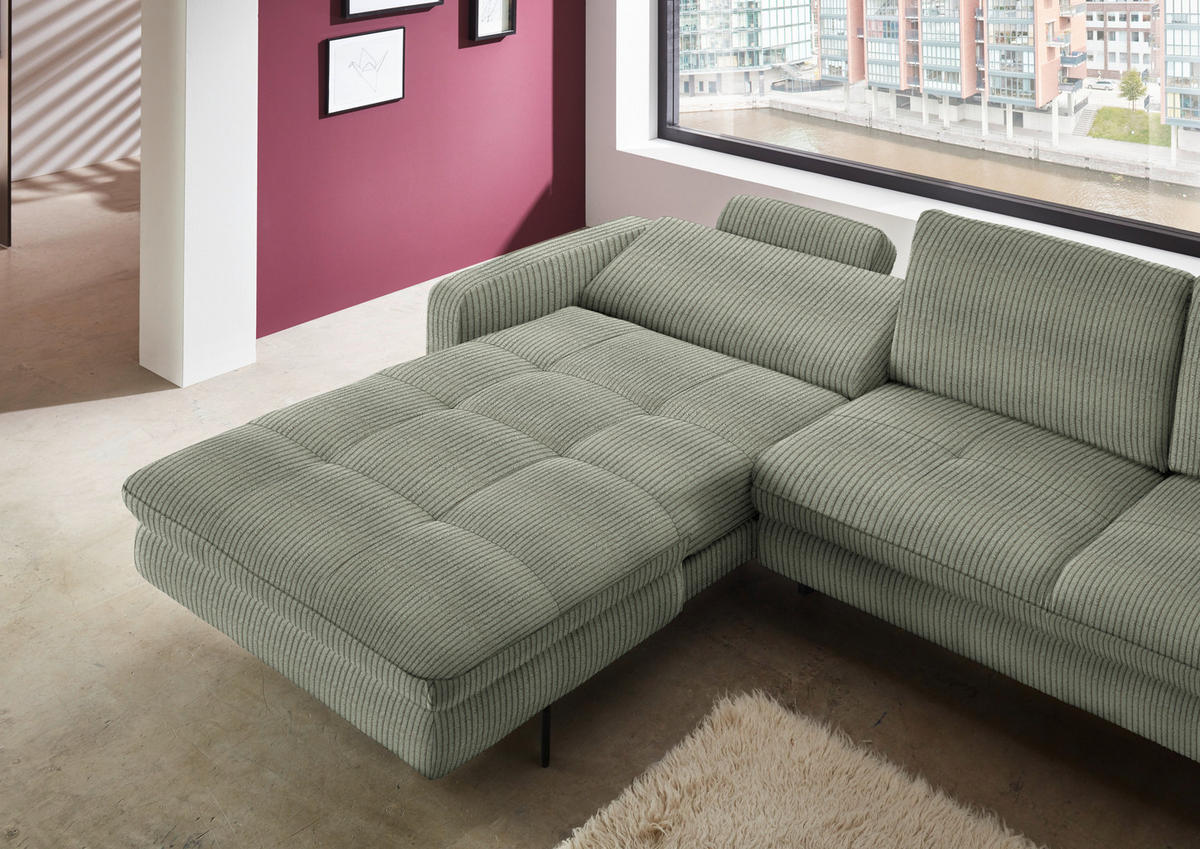 ECKSOFA in Cord Grün  - Schwarz/Grün, Design, Textil/Metall (178/302cm) - Beldomo Style