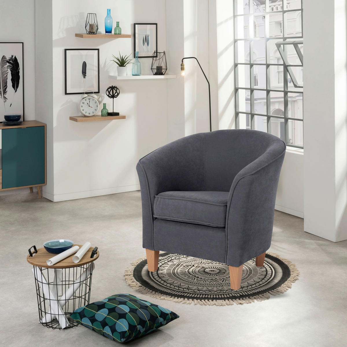 COCKTAILSESSEL - Anthrazit/Buchefarben, MODERN, Holz/Textil (70/74/70cm) - Max Winzer