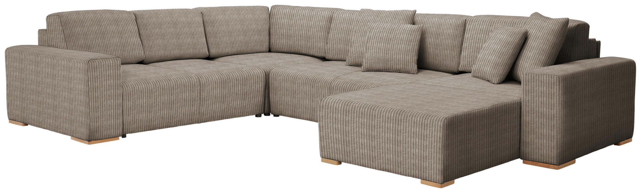 WOHNLANDSCHAFT Taupe Cord  - Taupe/Buchefarben, KONVENTIONELL, Holz/Kunststoff (283/371/208cm) - Livetastic