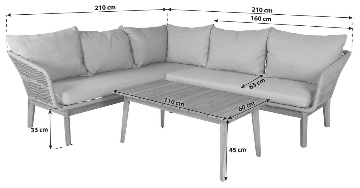 LOUNGEGARNITUR 2-teilig  210/160 cm  Akazie Aluminium  - Dunkelgrau/Grau, KONVENTIONELL, Holz/Kunststoff (210/160cm) - Gardenson
