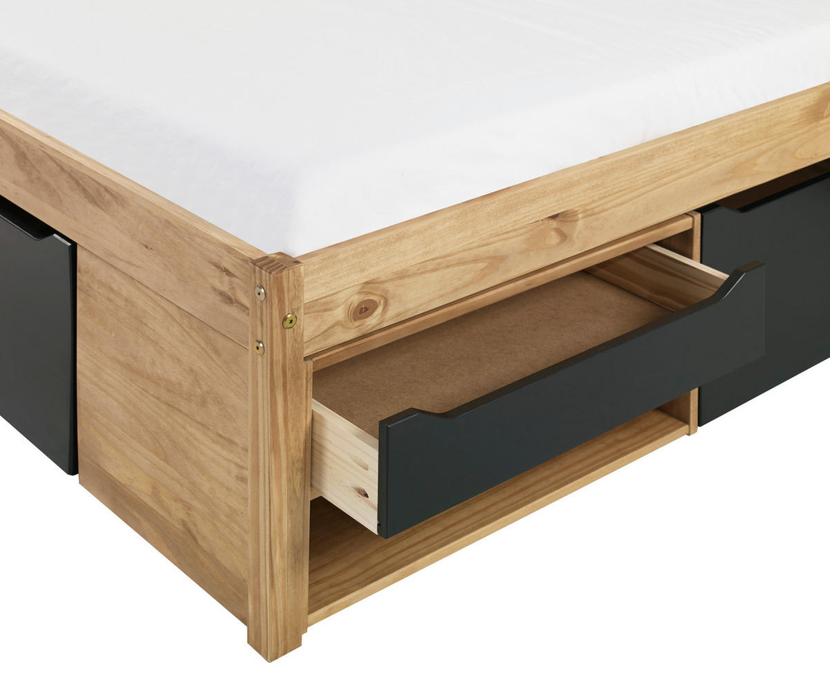 STAURAUMBETT 140/200 cm  in Naturfarben, Schwarz  - Schwarz/Naturfarben, Basics, Holz/Holzwerkstoff (140/200cm) - MID.YOU