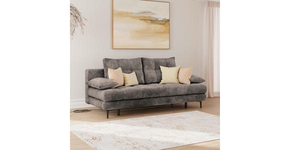 SCHLAFSOFA Chenille Graphitfarben Rückenkissen, Armlehnenkissen, Bettkasten, Schlaffunktion, Rücken echt  - Schwarz/Graphitfarben, KONVENTIONELL, Textil/Metall (203/94/96cm) - Carryhome