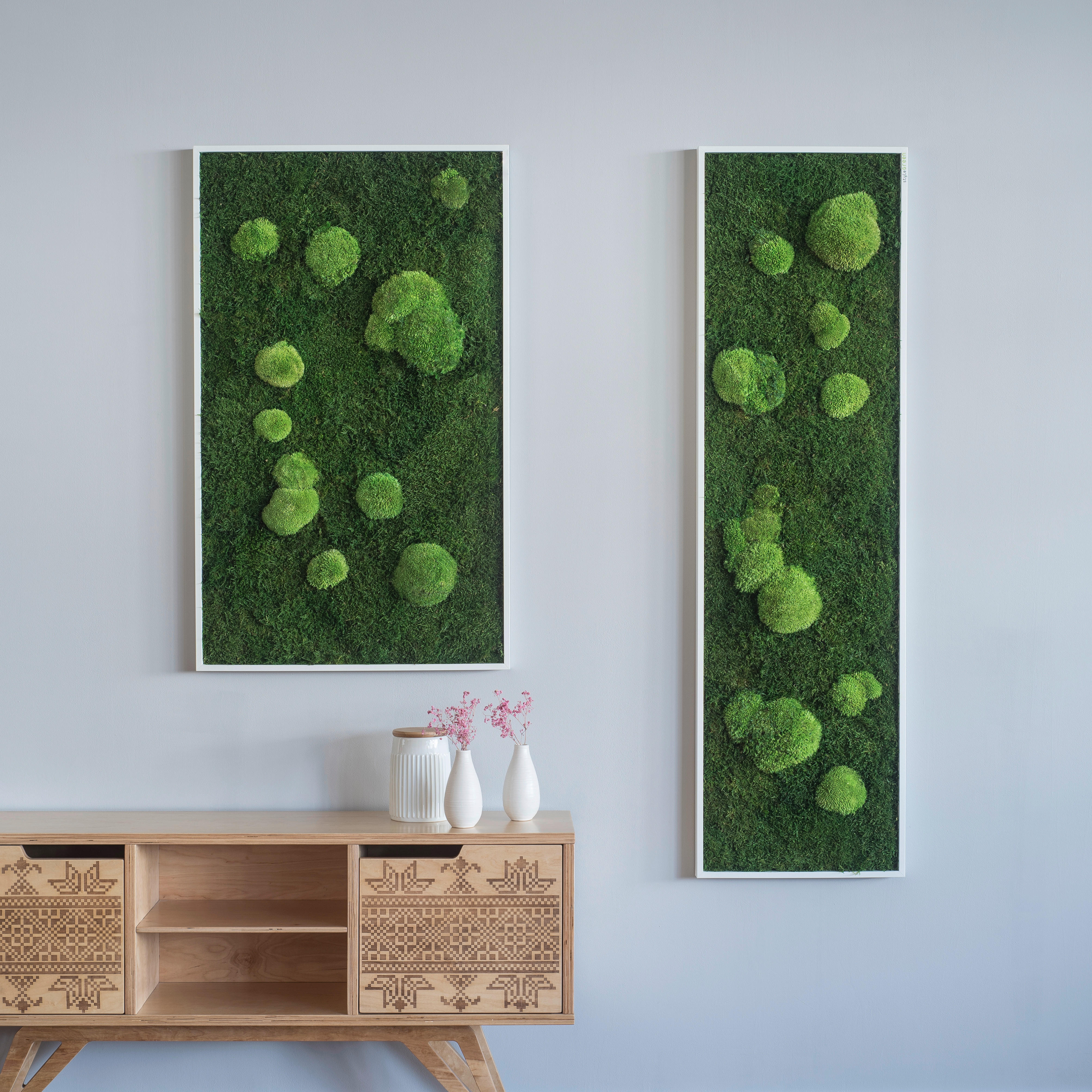 MOOSBILD Stylegreen  - Weiß/Grün, Basics, Naturmaterialien/Holz (140/40/6cm)