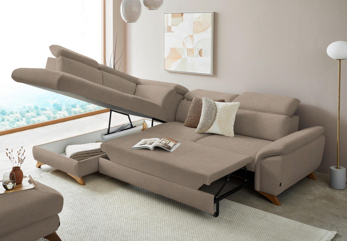 ECKSOFA in Flachgewebe Beige  - Eichefarben/Beige, Modern, Holz/Textil (212/287cm) - Valnatura
