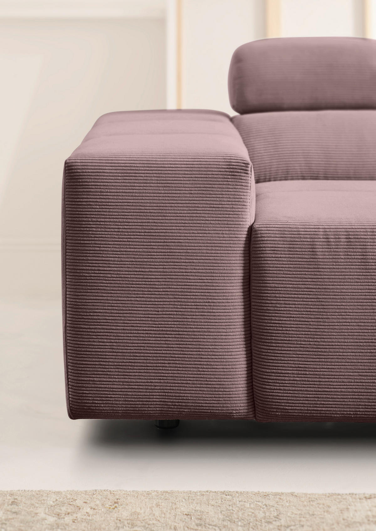 ECKSOFA Altrosa Feincord  - Schwarz/Altrosa, Design, Kunststoff/Textil (319/215cm) - Hom`in
