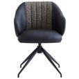 ARMLEHNSTUHL  Sitzfläche 360° drehbar, automatische Rückholfunktion Leinenoptik Echtleder  - Schwarz/Grau, Design, Leder/Textil (60/82/62cm) - Novel