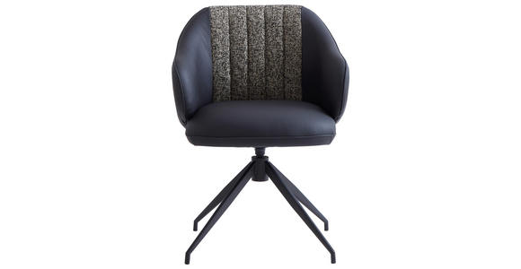 ARMLEHNSTUHL  Sitzfläche 360° drehbar, automatische Rückholfunktion Leinenoptik Echtleder  - Schwarz/Grau, Design, Leder/Textil (60/82/62cm) - Novel