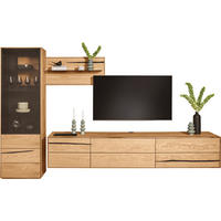 WOHNWAND  in Schwarz, Eichefarben  320/192/50 cm  - Eichefarben/Schwarz, Natur, Glas/Holz (320/192/50cm) - Waldwelt