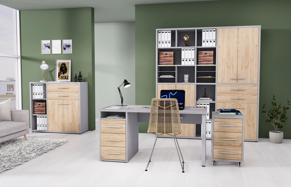 ROLLCONTAINER Eiche Hellgrau, Hickory  - Hellgrau/Alufarben, MODERN, Holzwerkstoff/Kunststoff (41,6/68,6/50,2cm)