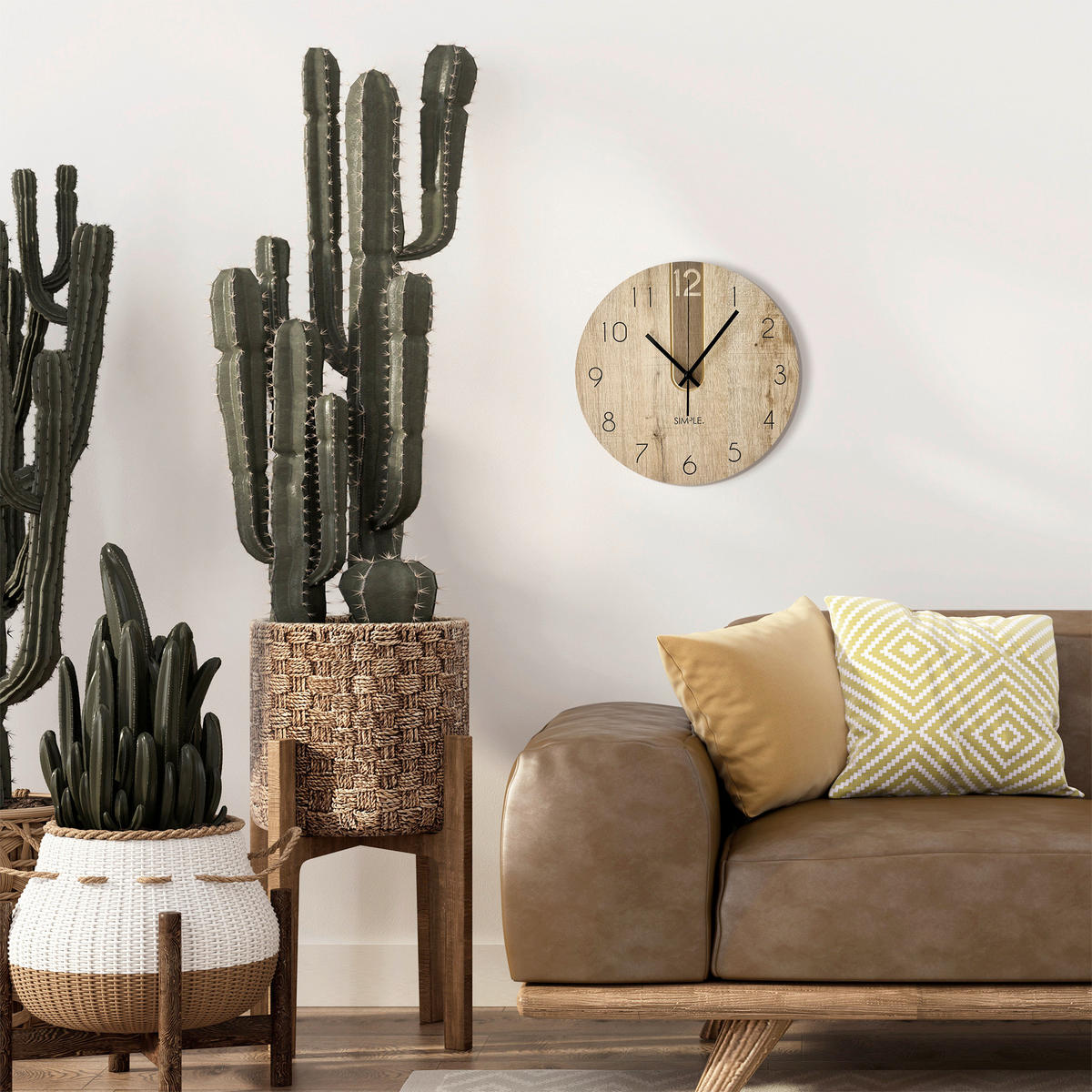 WANDUHR Schwarz, Eichefarben  - Eichefarben/Schwarz, Basics, Holz/Kunststoff (36cm)